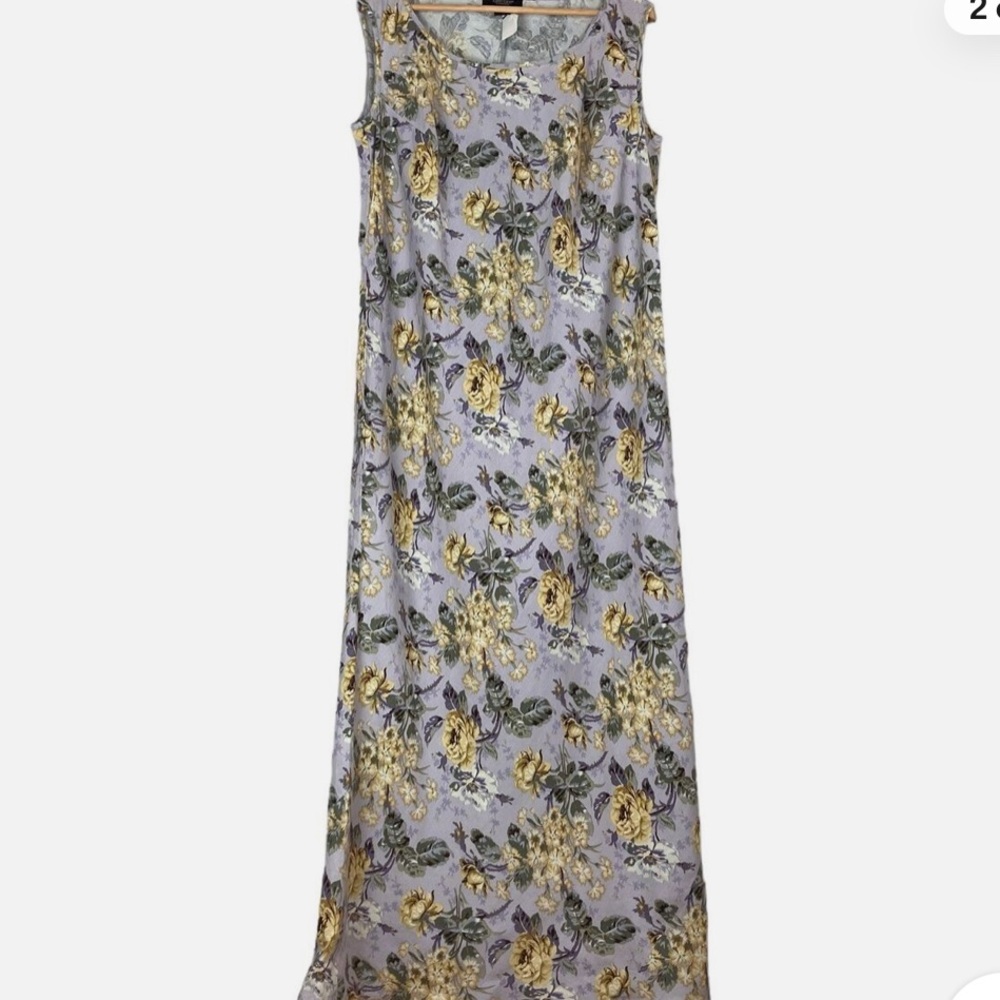 Karen Kane 100% Linen Women's Rose Floral Shift Maxi Dress Cottage